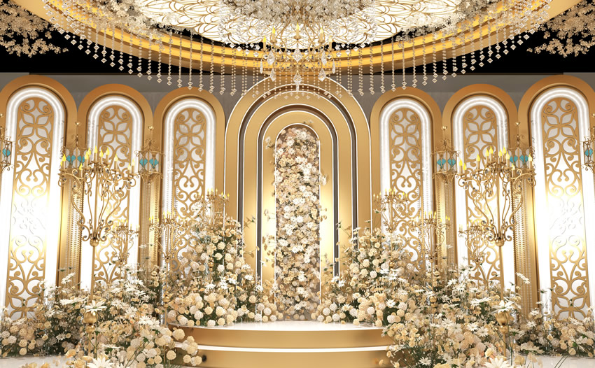 华宁香槟色调婚礼堂效果展示